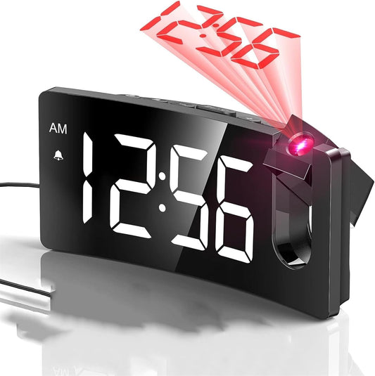 Digital Alarm  Clock with 180° Rotatable Projector, 3-Level Brightness Dimmer, Clear LED Display